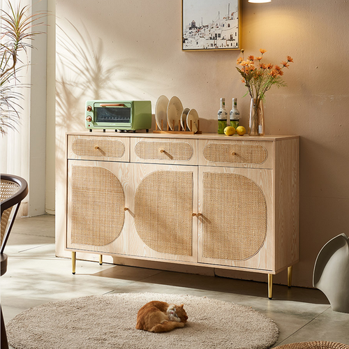 Ballard Rattan Sideboard, Black Or Oak - sideboard mid century