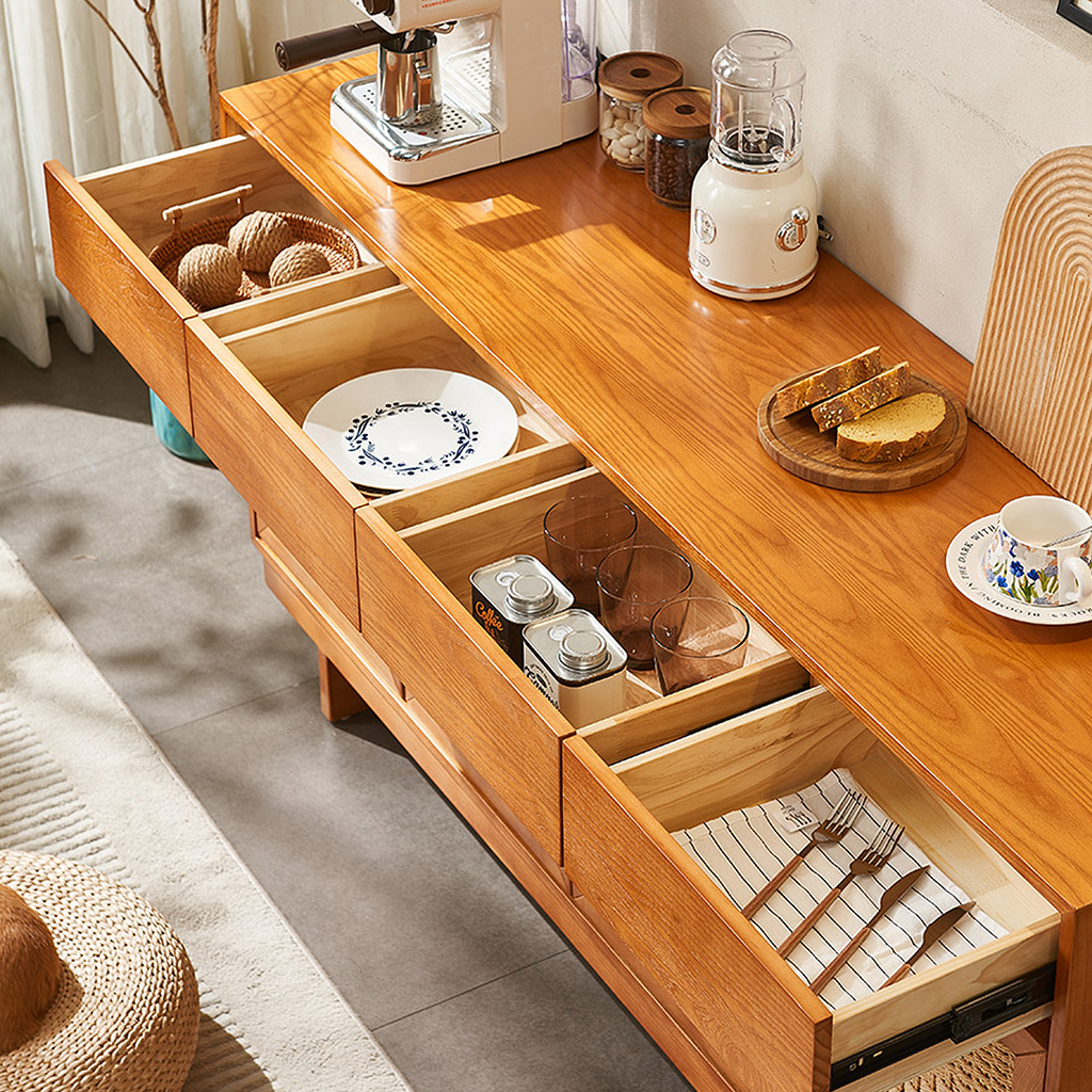 Hadza Narrow Sideboard, Solid Wood with white and wood sideboard