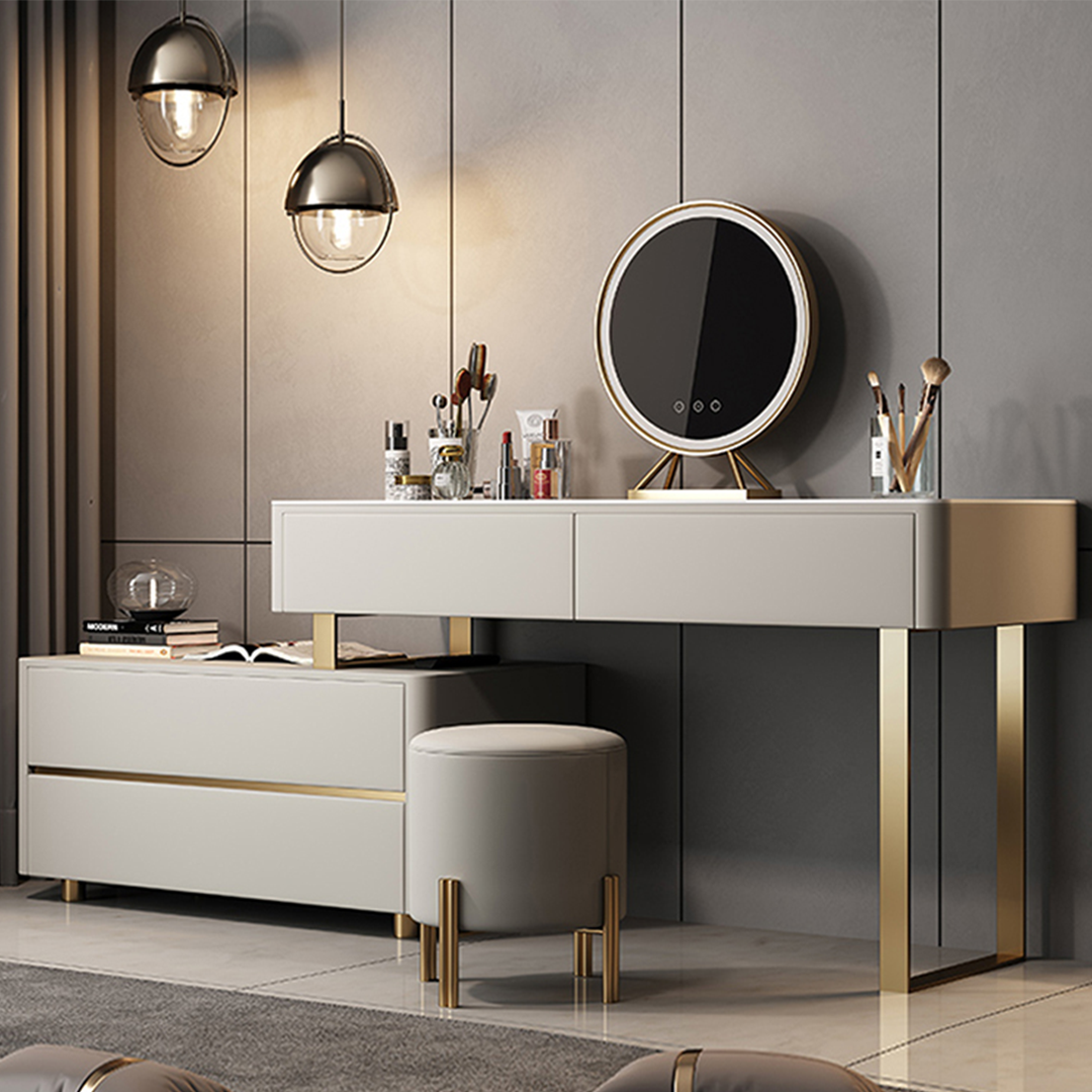 Maynard Dressing Table With Sideboard With LED Mirror, side view of black sideboard modern