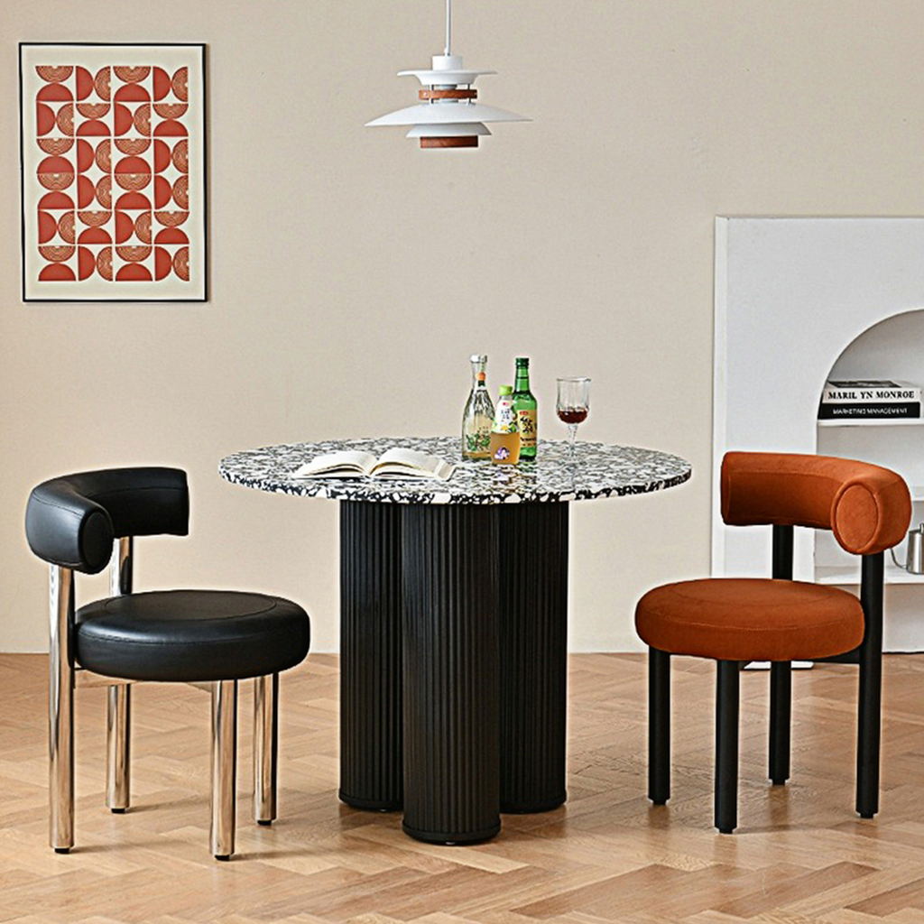 Martinez Small Round Dining Table, Marble with 4 chair dining table set