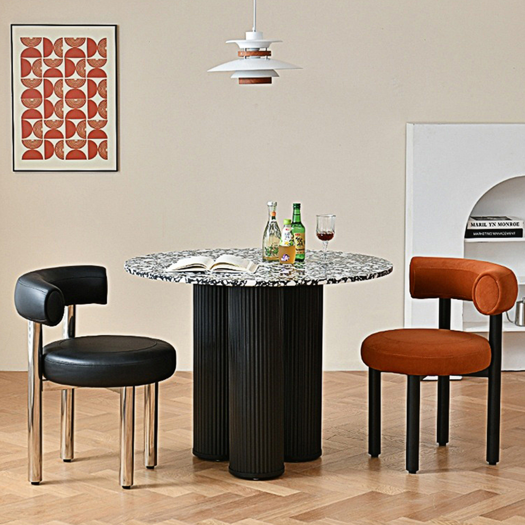 Martinez Small Round Dining Table, Marble with 4 chair dining table set