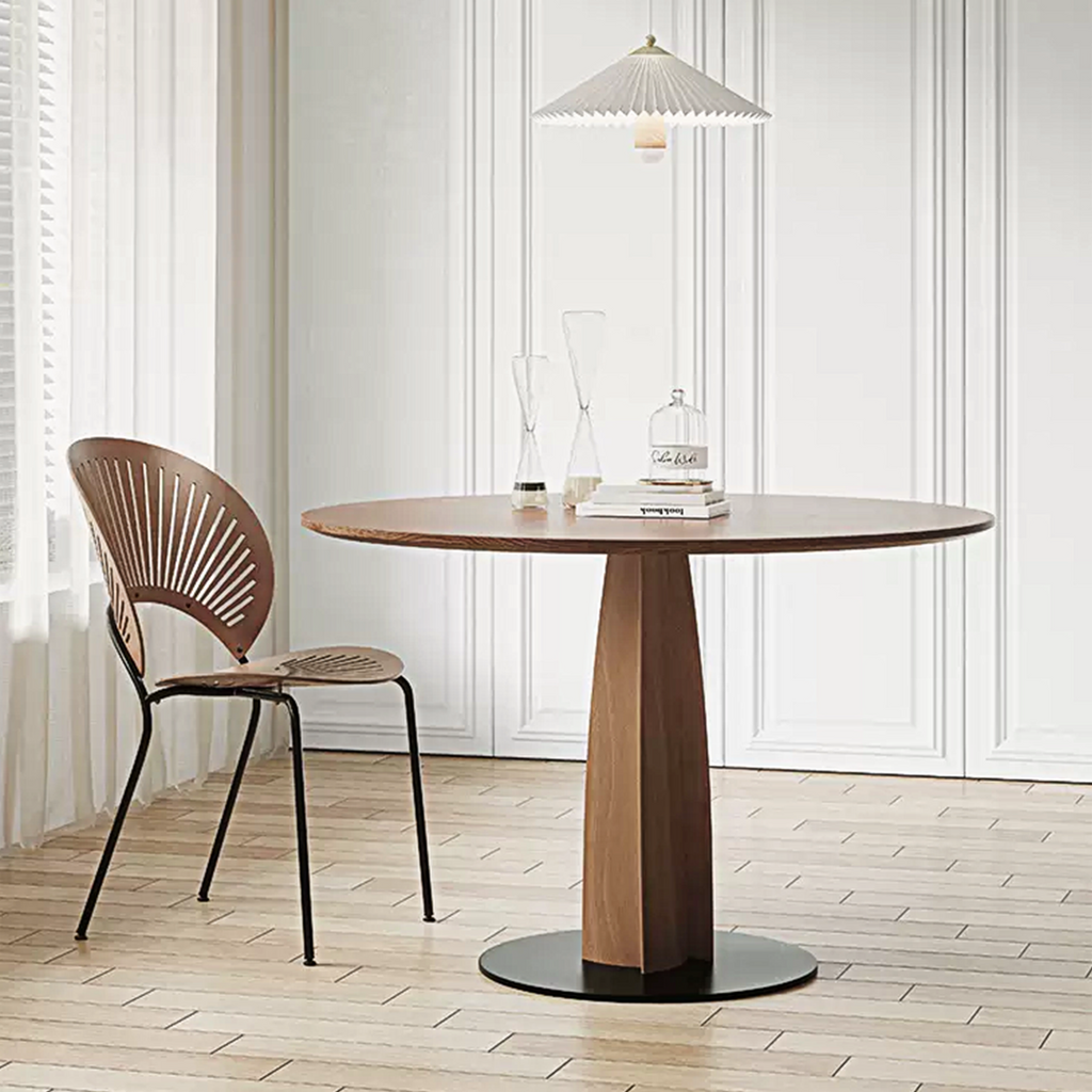 Seraphina Round Dining Table, Solid Wood with black and wood dining table