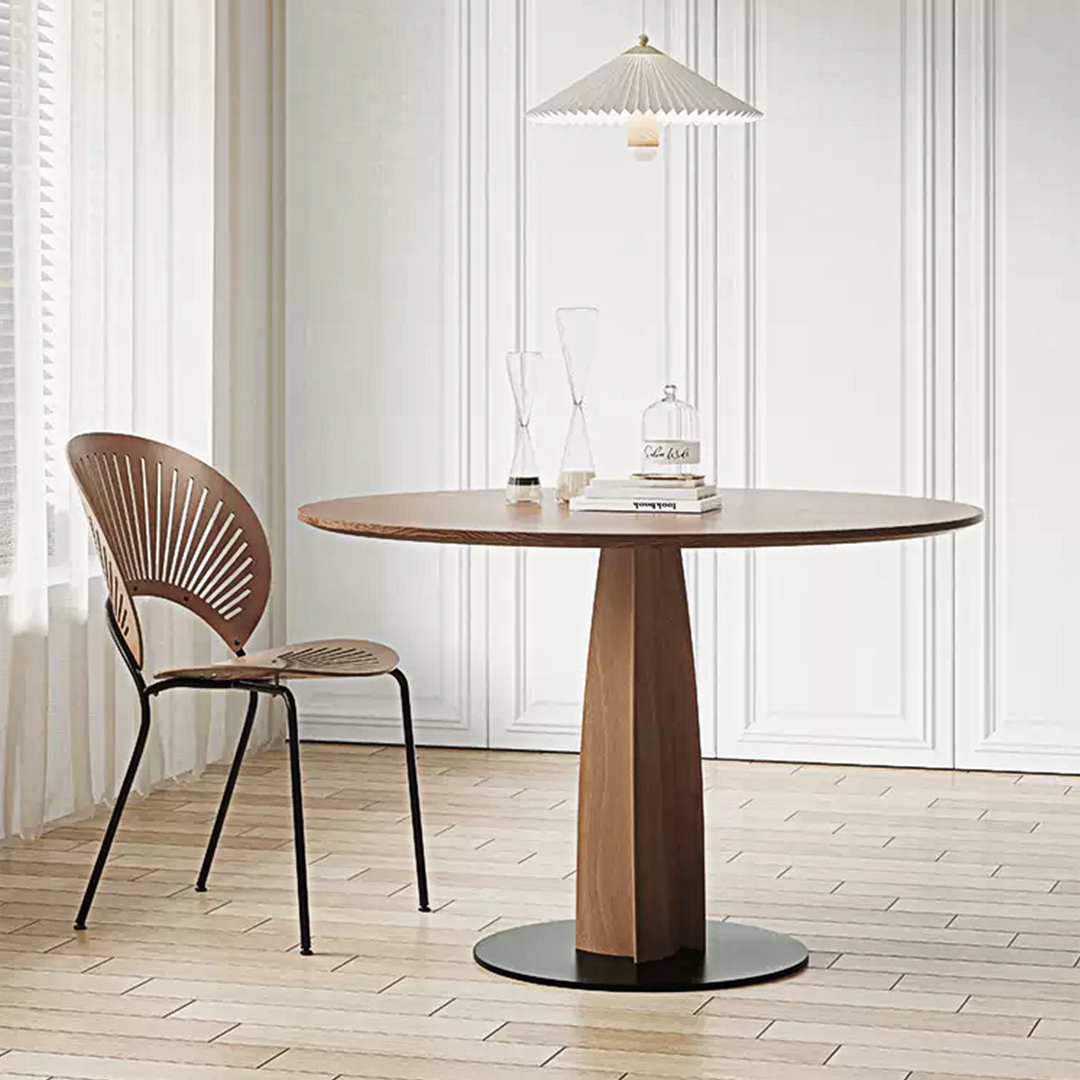 Seraphina Round Dining Table, Solid Wood with black and wood dining table