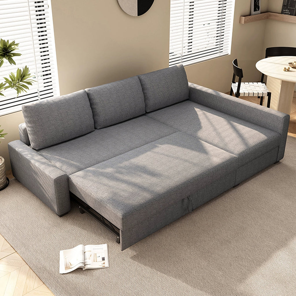 Edwards Three Seater Corner Sofa Bed With Storage, Linen, side view of oatmeal corner sofa