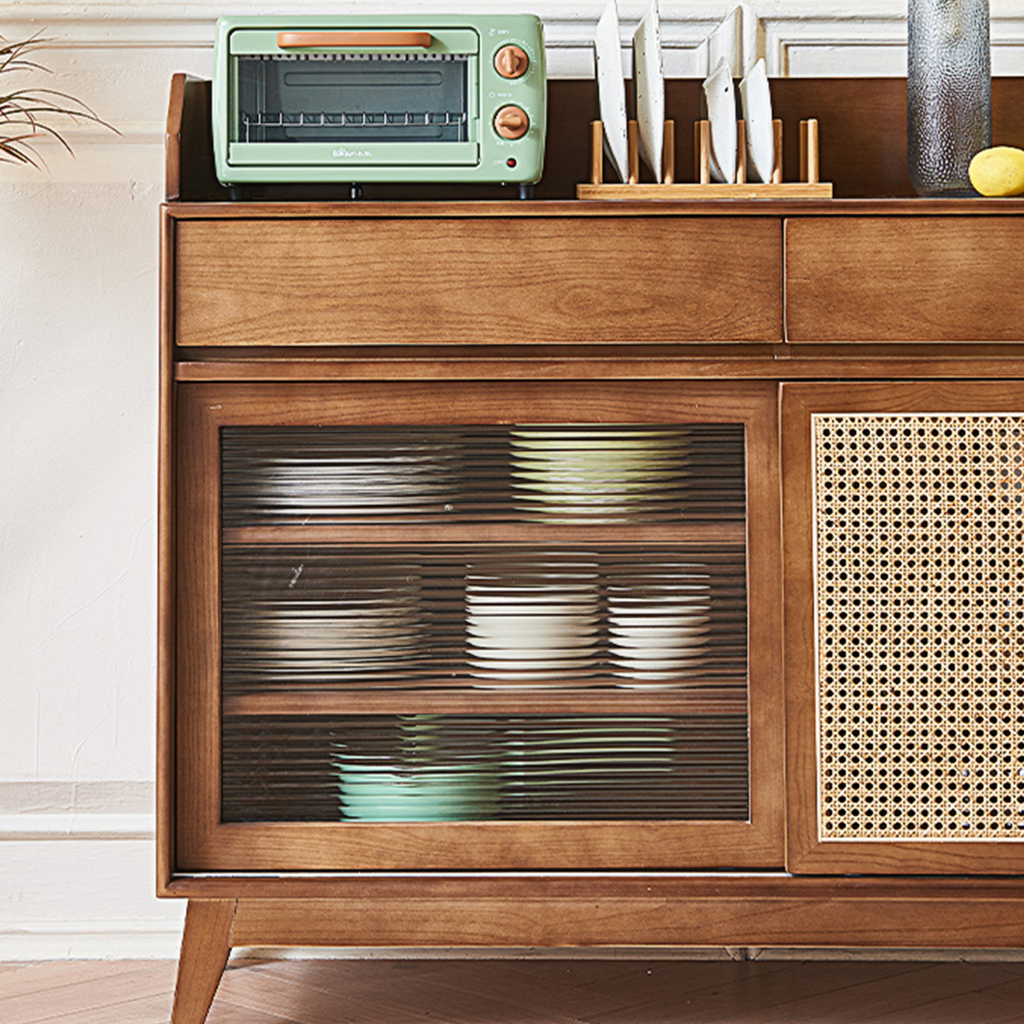 Cameron Sideboard, Rattan Cabinet With Glass Sliding Door with sideboard light wood
