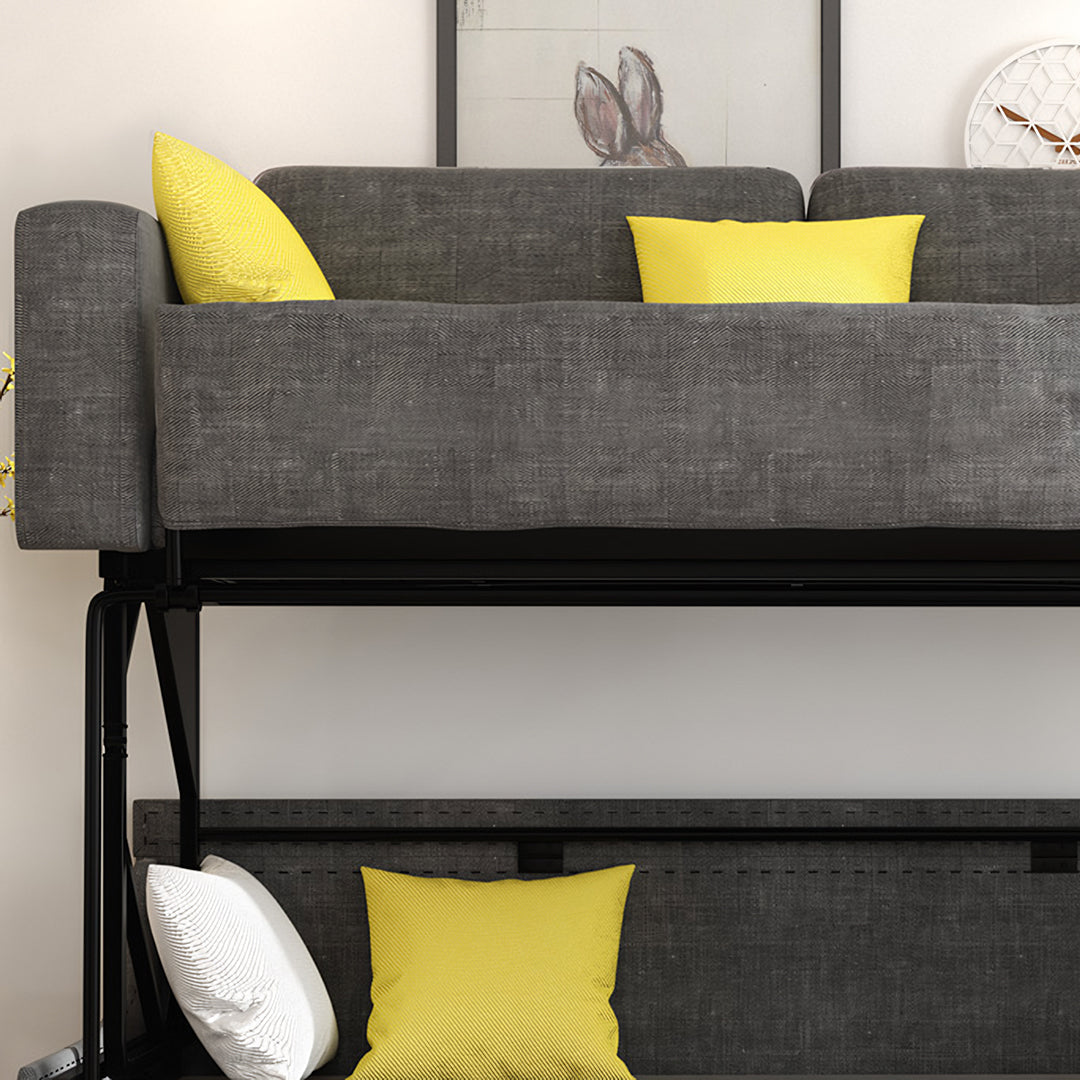 Pérez Two Seater Sofa Bed, Bunk Bed, Linen, side view of small double sofa beds