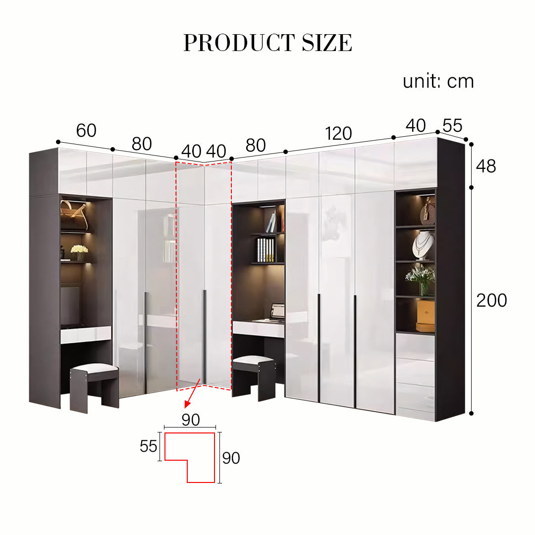 Nascimento Corner Wardrobe, Tall Wardrobe, L Shape Wardrobe With Dressing Table-Weilai Concept