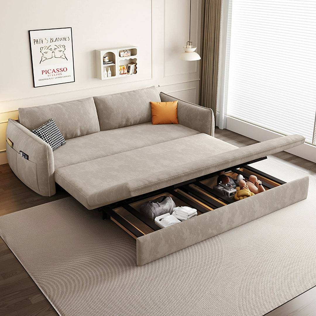 Fernandez Two Seater, Three Seater Sofa Bed With Storage, Suede, side view of sofa beds under 100