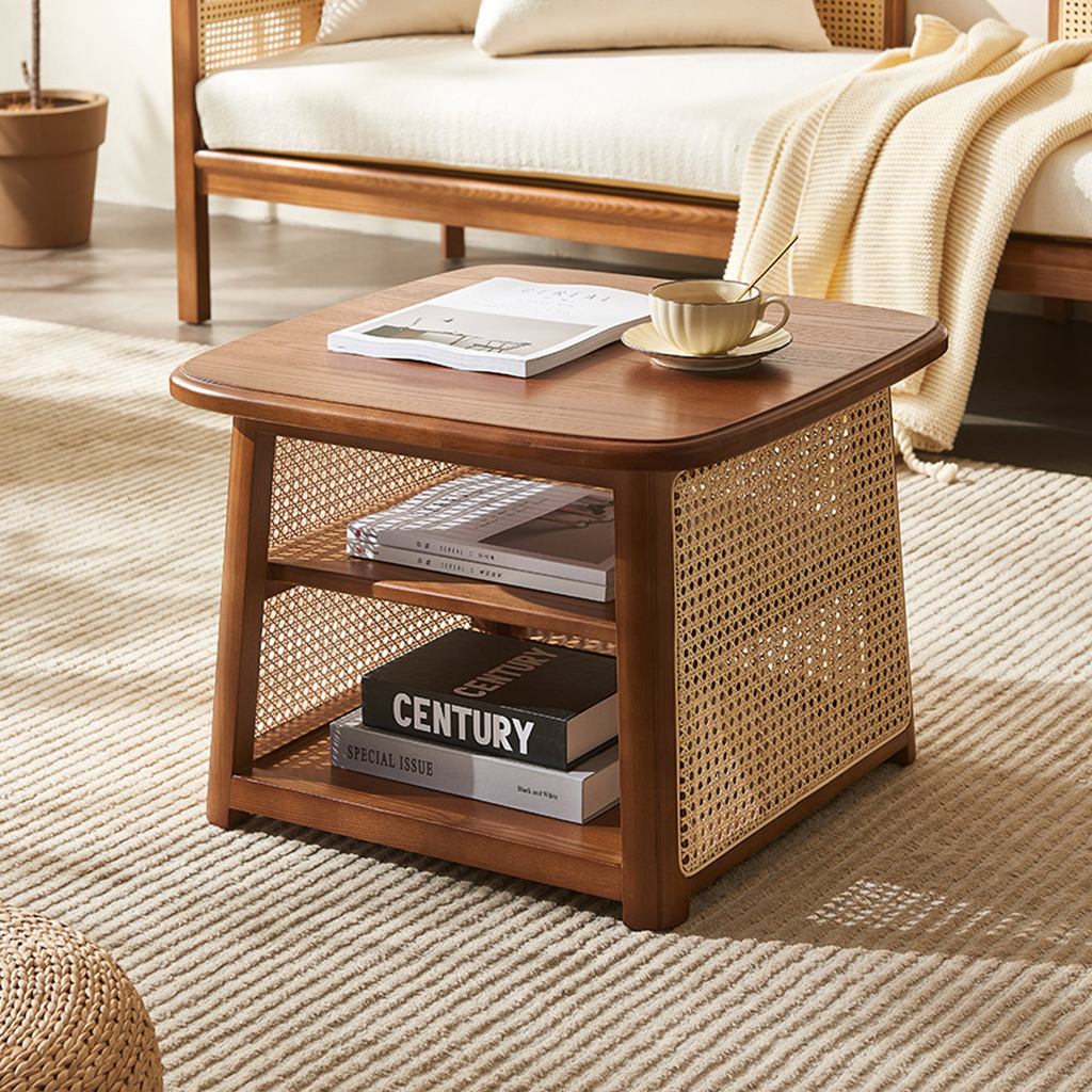 Nordic Square Coffee Table Set, Rattan with dining room table