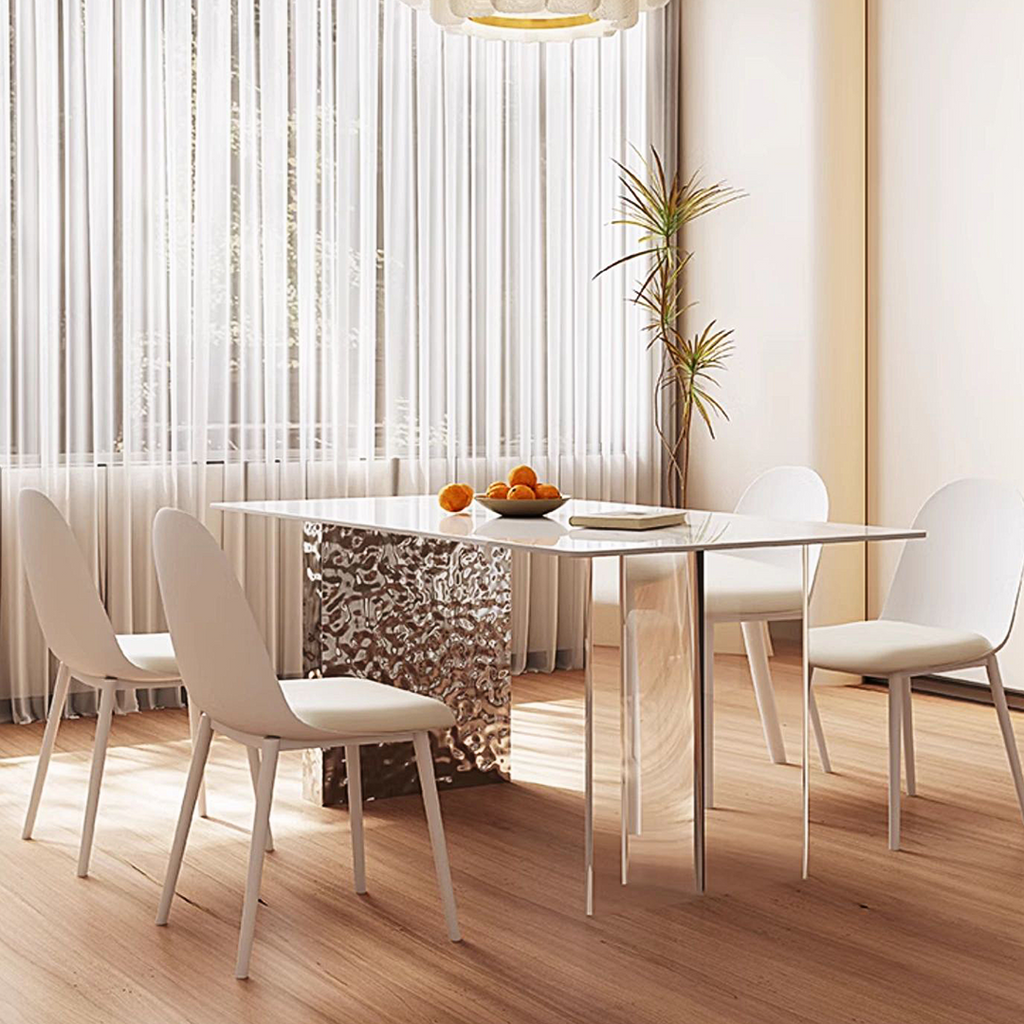 Madison Dining Table, White Sintered Stone & Acrylic with white round dining room table
