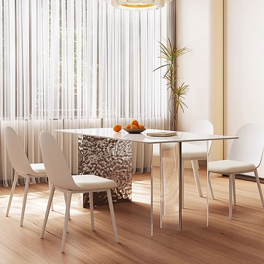 Madison Dining Table, White Sintered Stone & Acrylic with white round dining room table