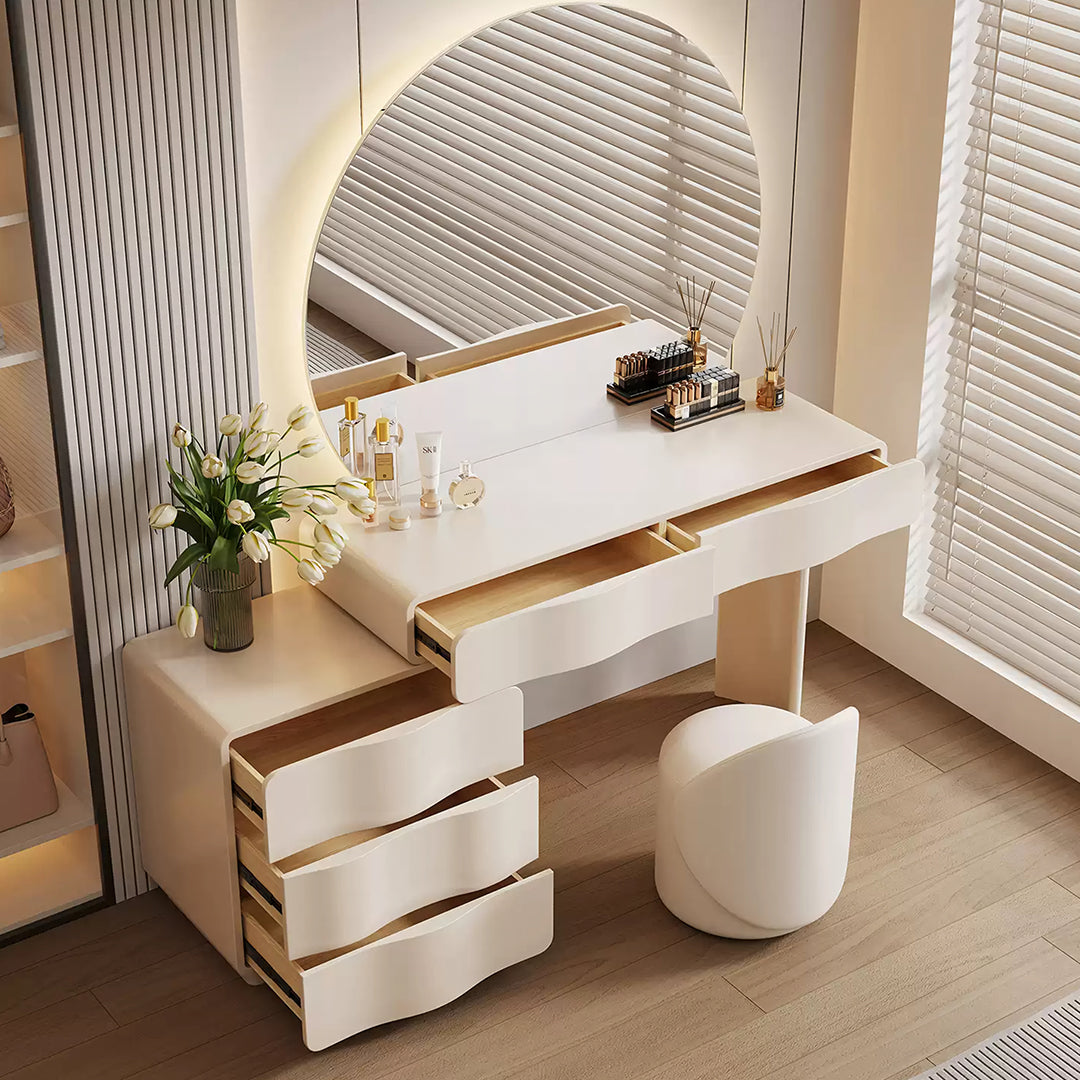 Radcliffe Dressing Table With Large LED Mirror, Cream-Weilai Concept
