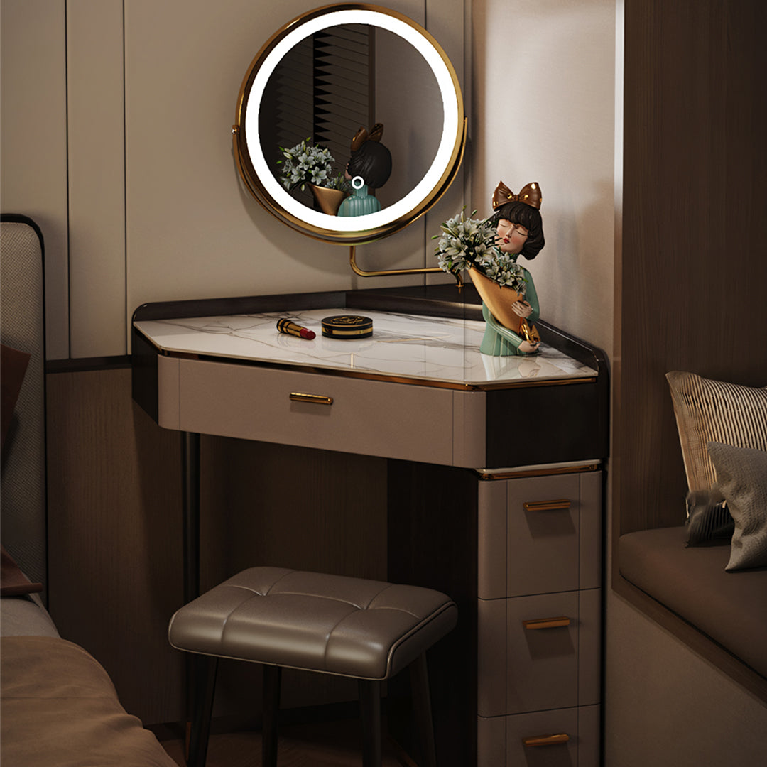 Amigo Small Corner Dressing Table, Slimline Dressing Table, With LED Mirror-Weilai Concept-Weilai Concept