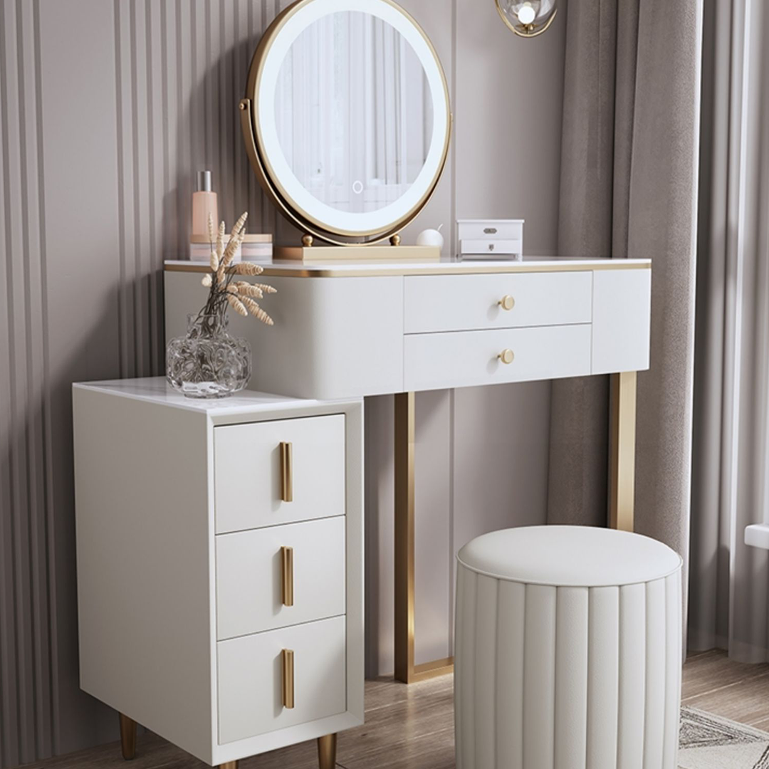 Lakin Dressing Table, White, side view of corner bench dining table dunelm