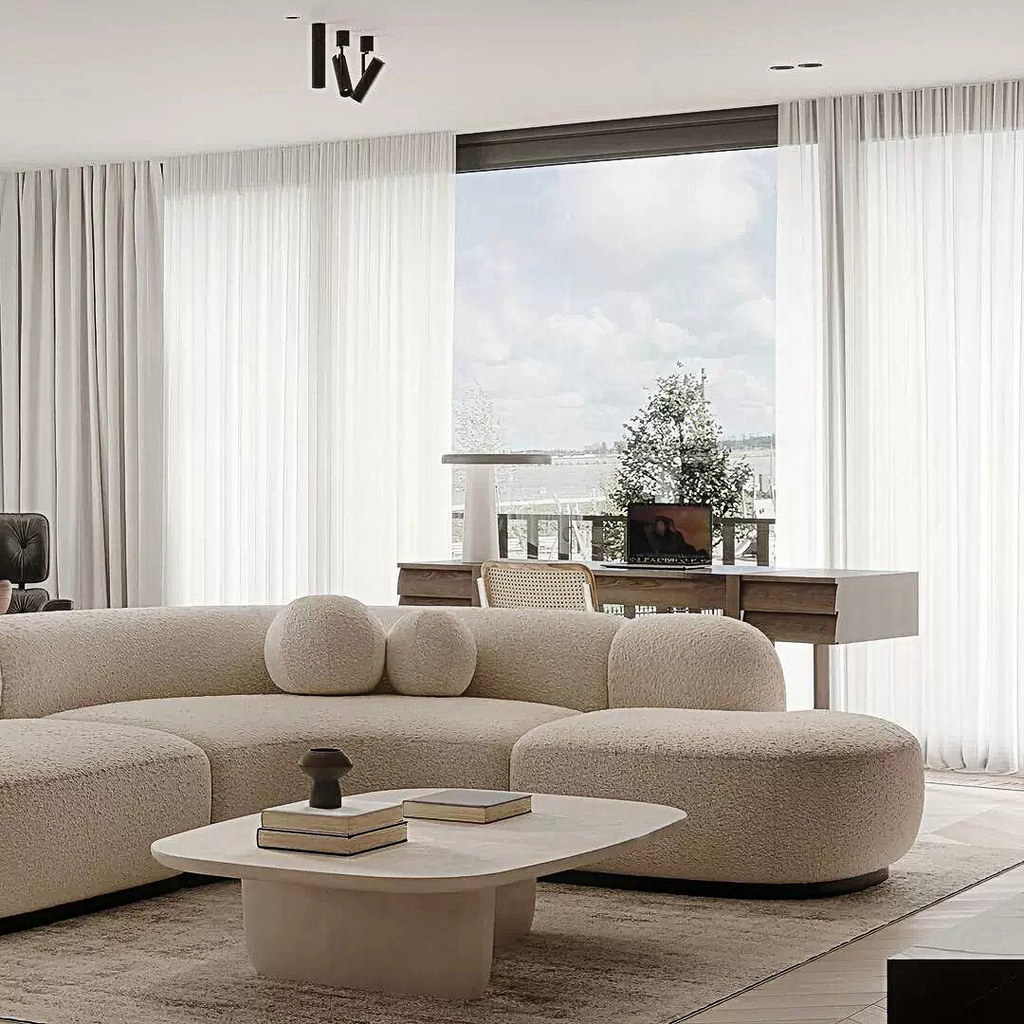 Eulalia Cream Curve Three Seater Sofa, Corner Sofa, Boucle with corner sofa 5 seat