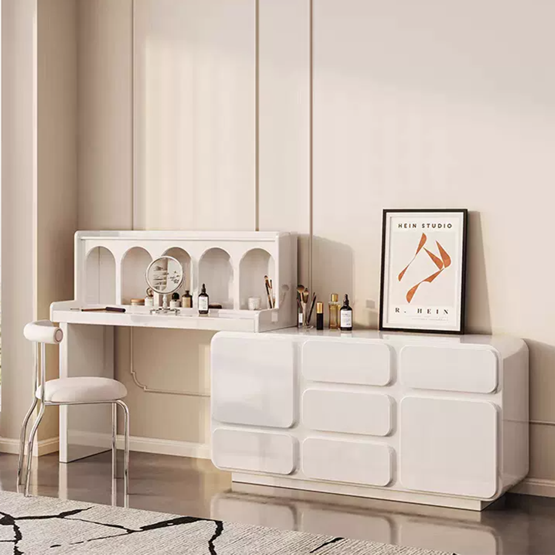 Detail view of Qwincy Dressing Table With Sideboard, Black, Cream with wood sideboard cabinet
