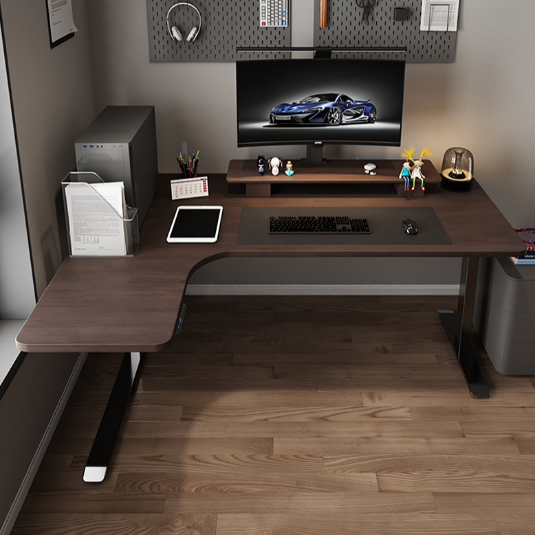 Smart Electric Standing Office Desk, Computer Corner Desk in a lifestyle setting with home office desk and chair