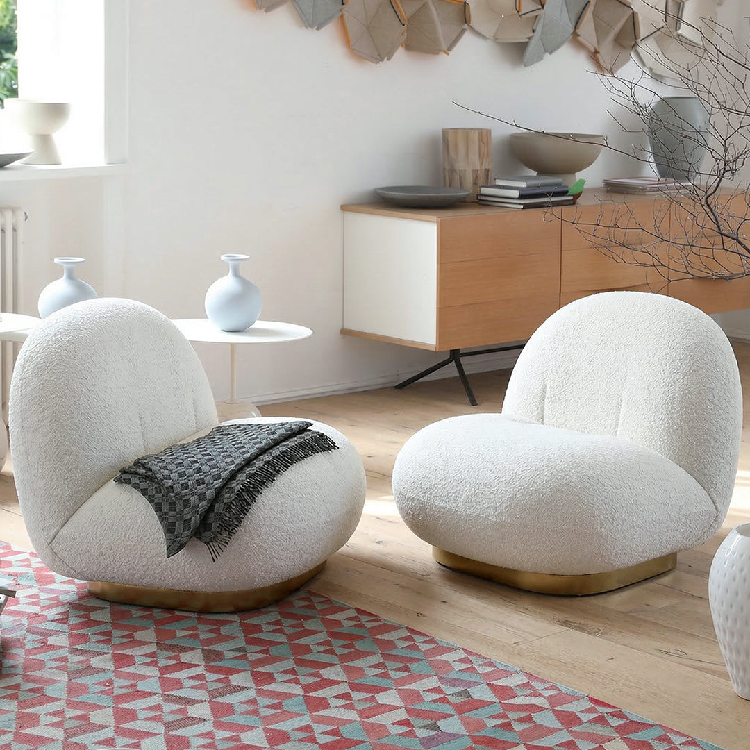 Gubi Pacha Swivel Accent Chair, Boucle With Gold Base