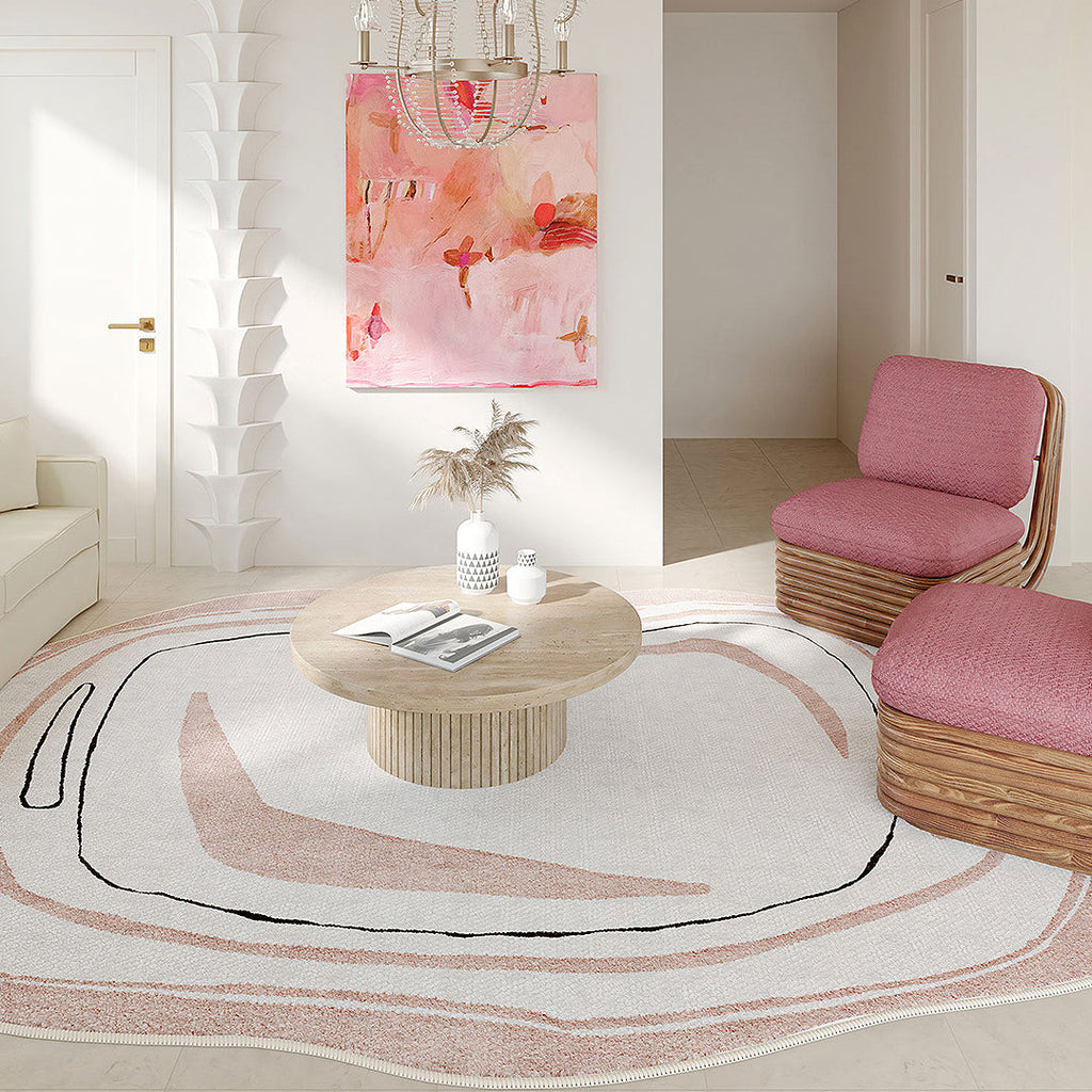 Nordic Pink Stripes Irregular Shape Rug, Various Style Available-Weilai Concept