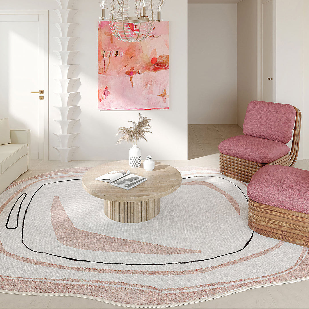 Nordic Pink Stripes Irregular Shape Rug, Various Style Available-Weilai Concept