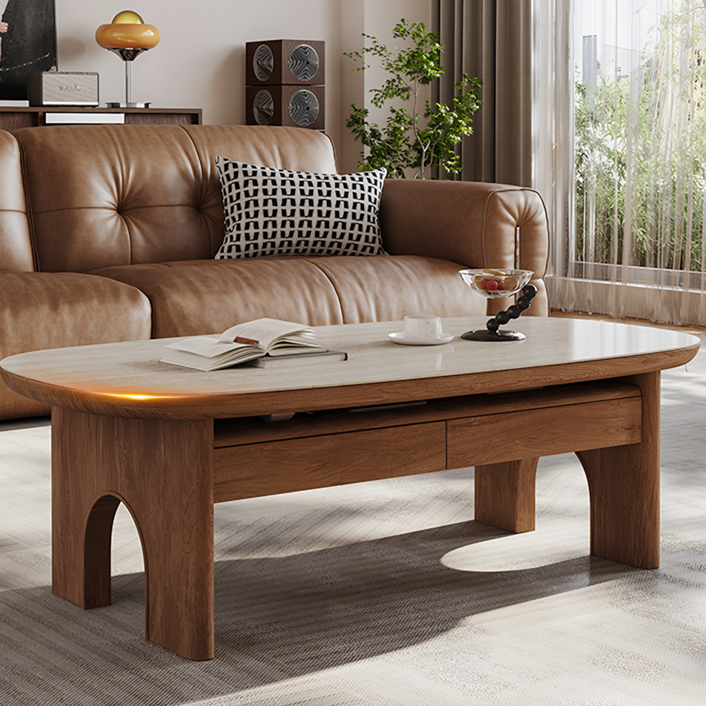Saito Coffee Table With Storage, Wood, Oval-Weilai Concept-Weilai Concept