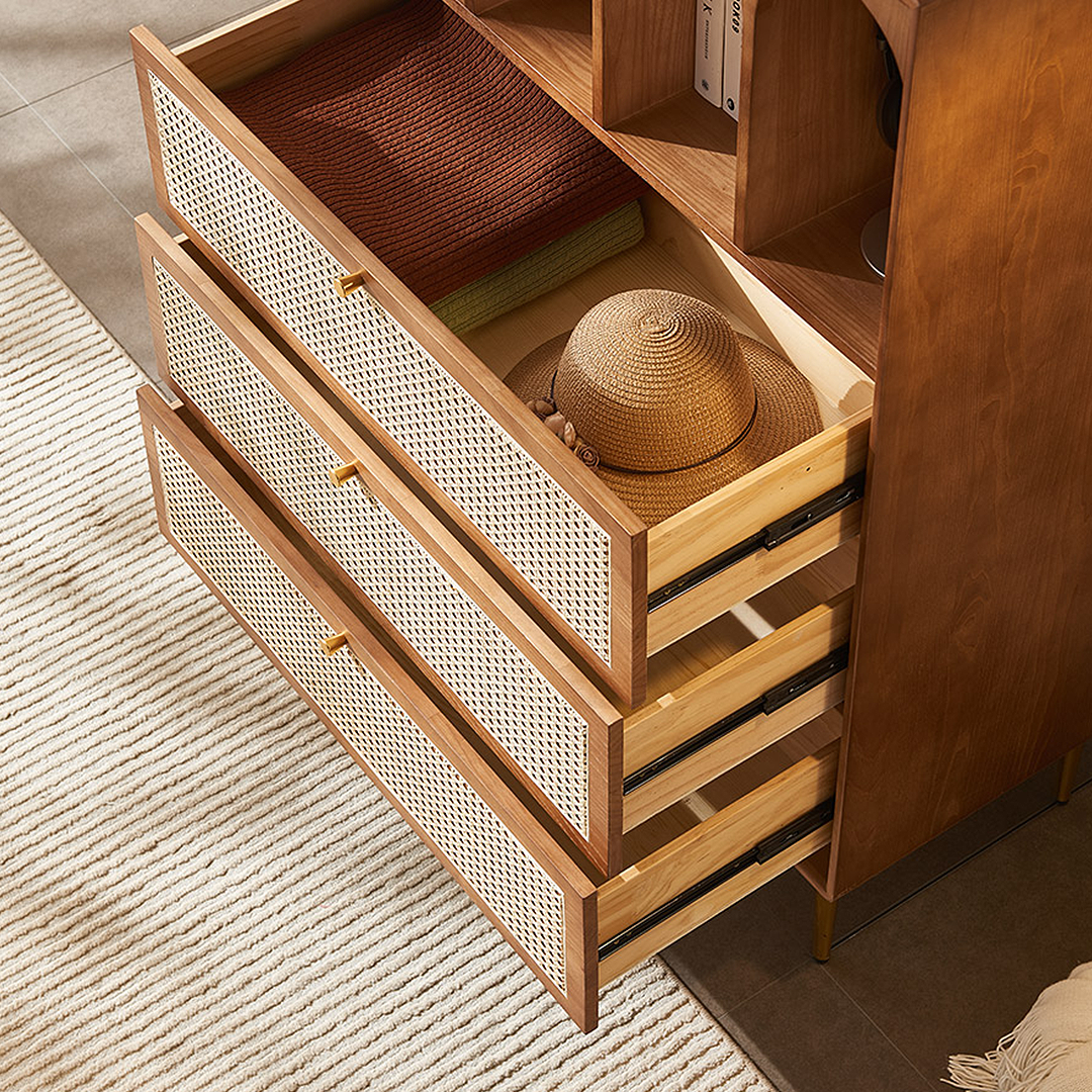 Maasai Tall Sideboard, Rattan & Solid Wood Cabinet with small sideboard wood