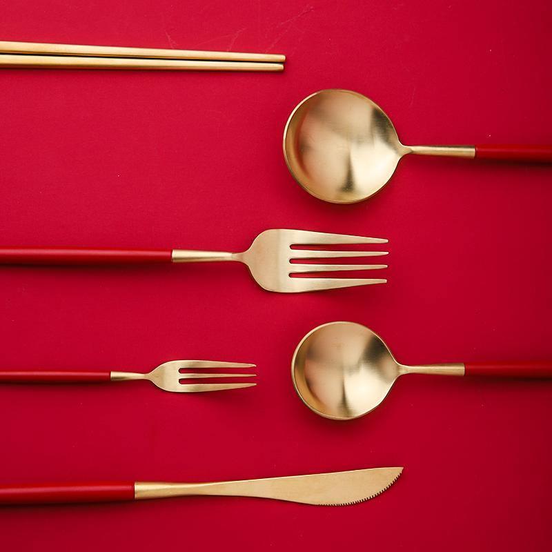 6 Piece Cutlery Set, Red-Weilai-Weilai Concept
