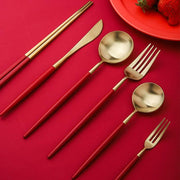 6 Piece Cutlery Set, Red-Weilai-Weilai Concept