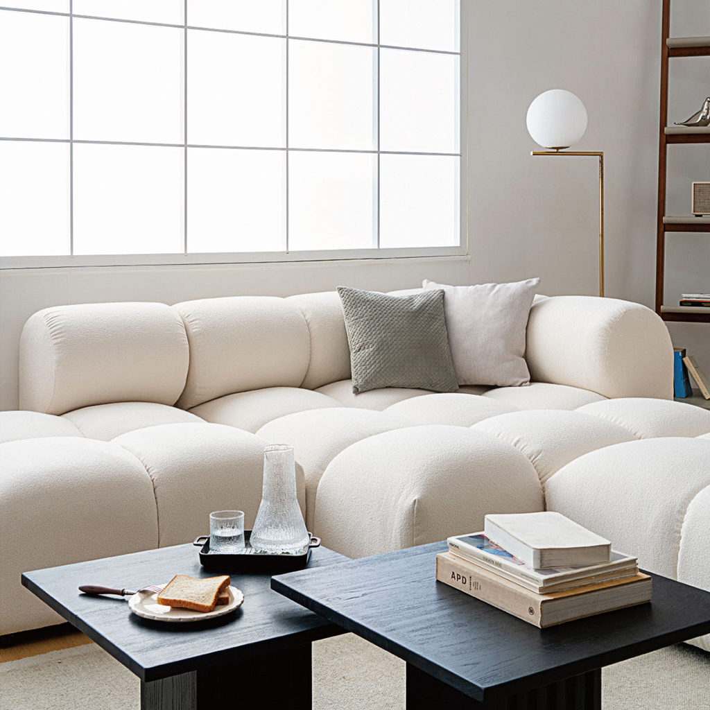 Lysander Velvet Module Three Seater, Four Seater, Five Seater Sofa, Corner Sofa, White with fabric corner sofa bed