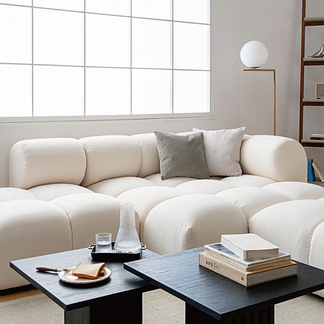 Lysander Velvet Module Three Seater, Four Seater, Five Seater Sofa, Corner Sofa, White with fabric corner sofa bed