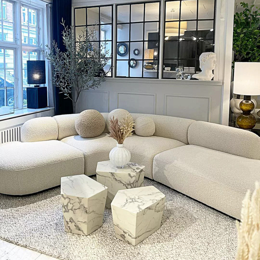 Eulalia Cream Curve Three Seater Sofa, Corner Sofa, Boucle with corner sofa 7 seater