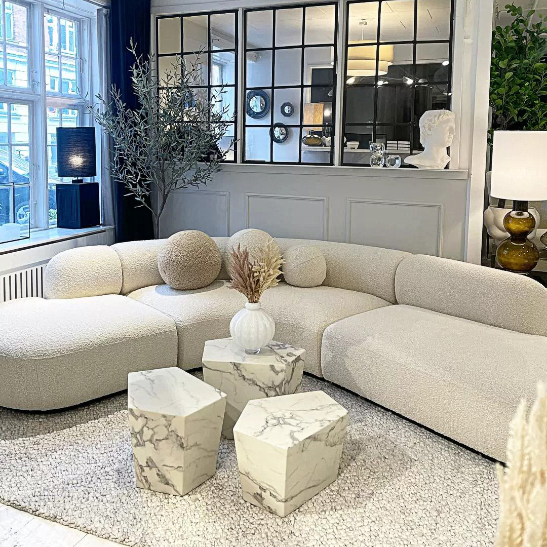Eulalia Cream Curve Three Seater Sofa, Corner Sofa, Boucle with corner sofa 7 seater