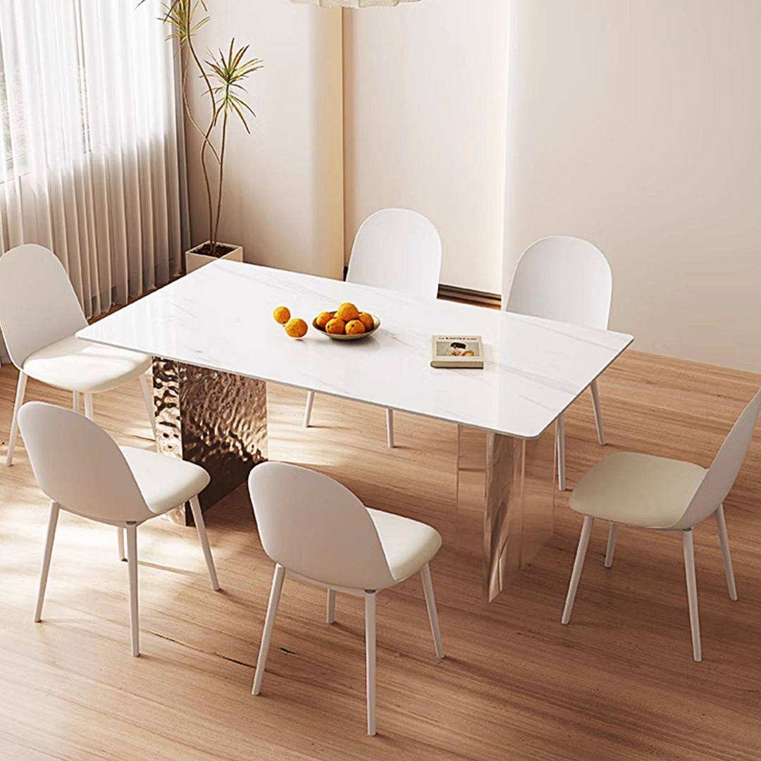 Madison Dining Table, White Sintered Stone & Acrylic with white round dining table and chairs
