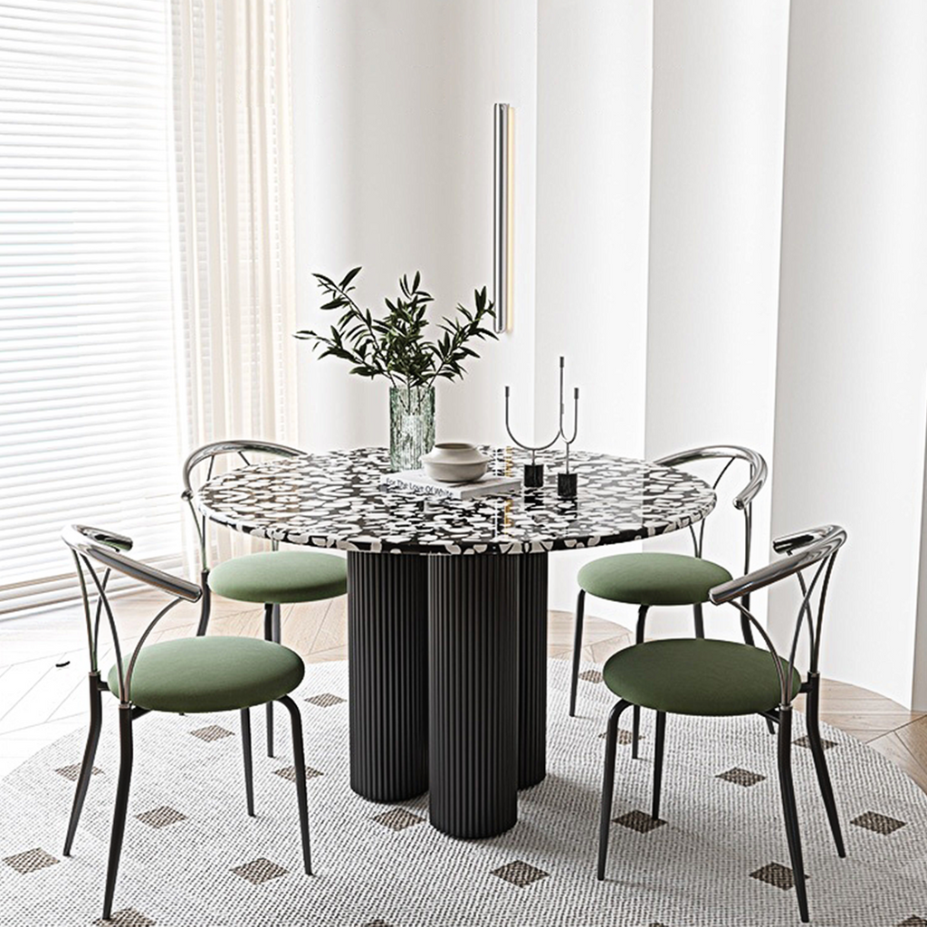 Martinez Small Round Dining Table, Marble with 6 seat dining table