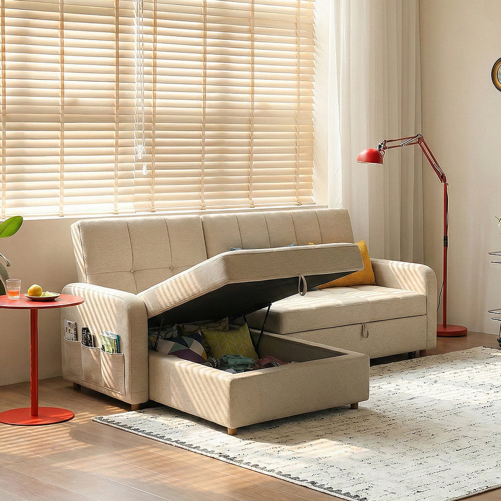 Three Seater Sofa Bed, L Shape Sofa Bed With Storage, Linen with modern sofa bed