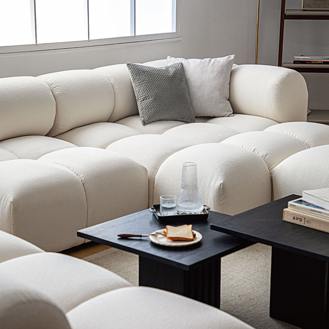 Lysander Velvet Module Three Seater, Four Seater, Five Seater Sofa, Corner Sofa, White with flat pack corner sofa
