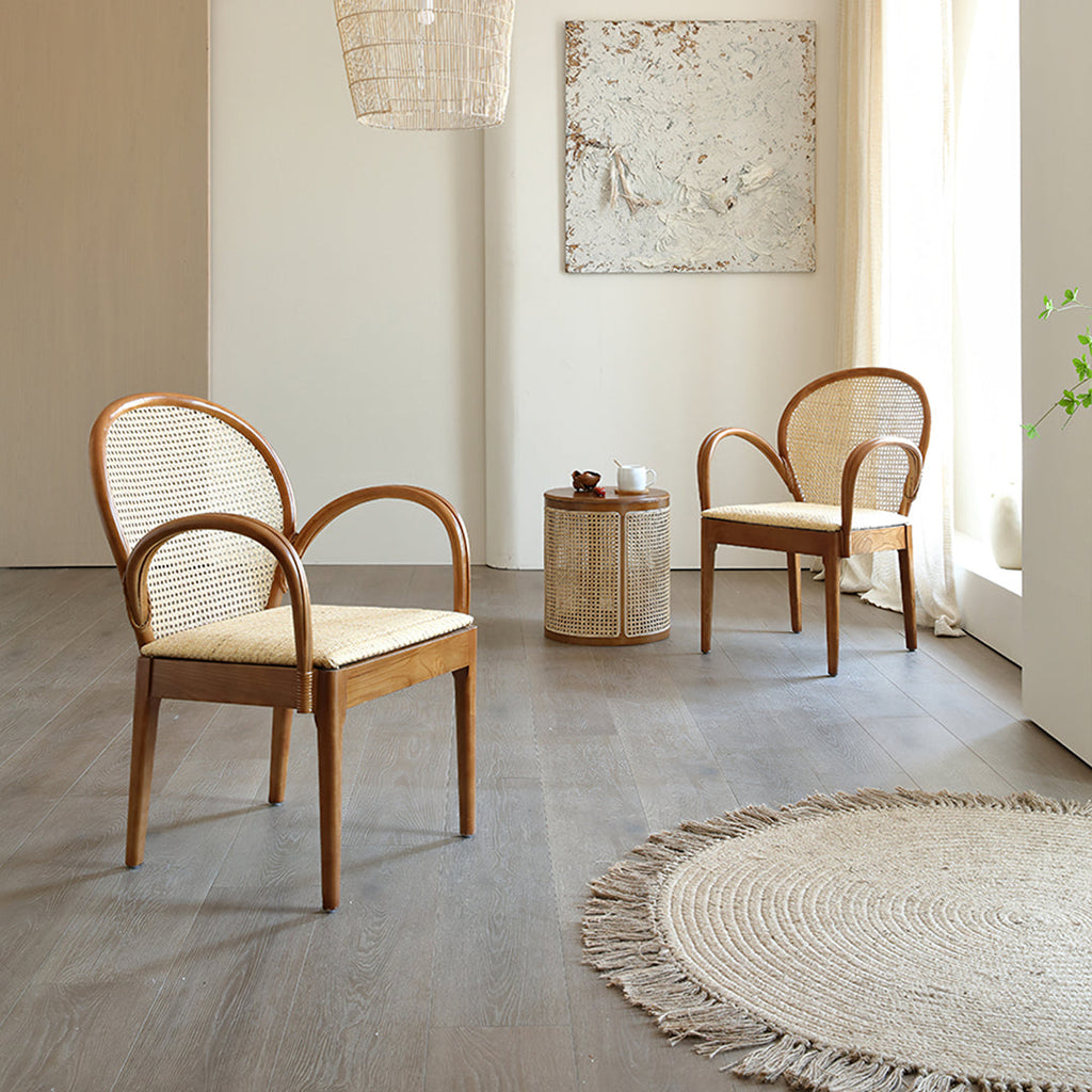 Anya Office Desk With Storage & Office Chair, Ash Wood & Rattan with home office desks small