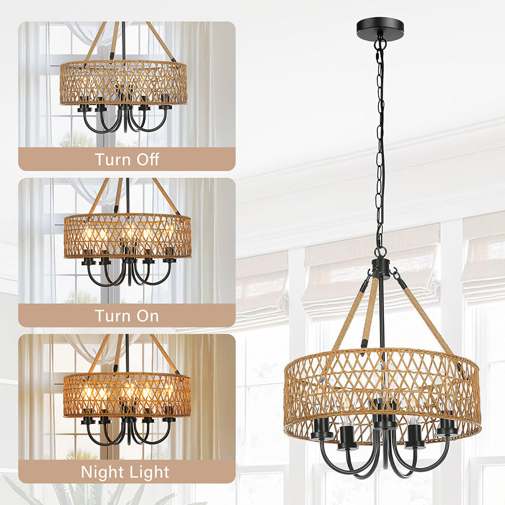 Helena Rattan Lighting 5-Light Chandelier-Weilai Concept