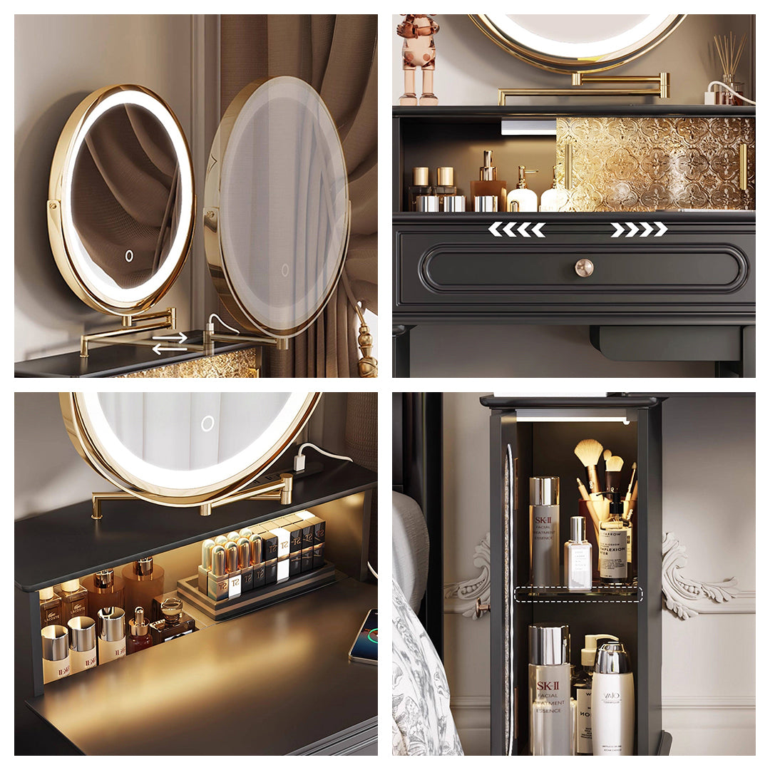 Scarlett Dressing Table With Side Cabinet & LED Mirror-Weilai Concept