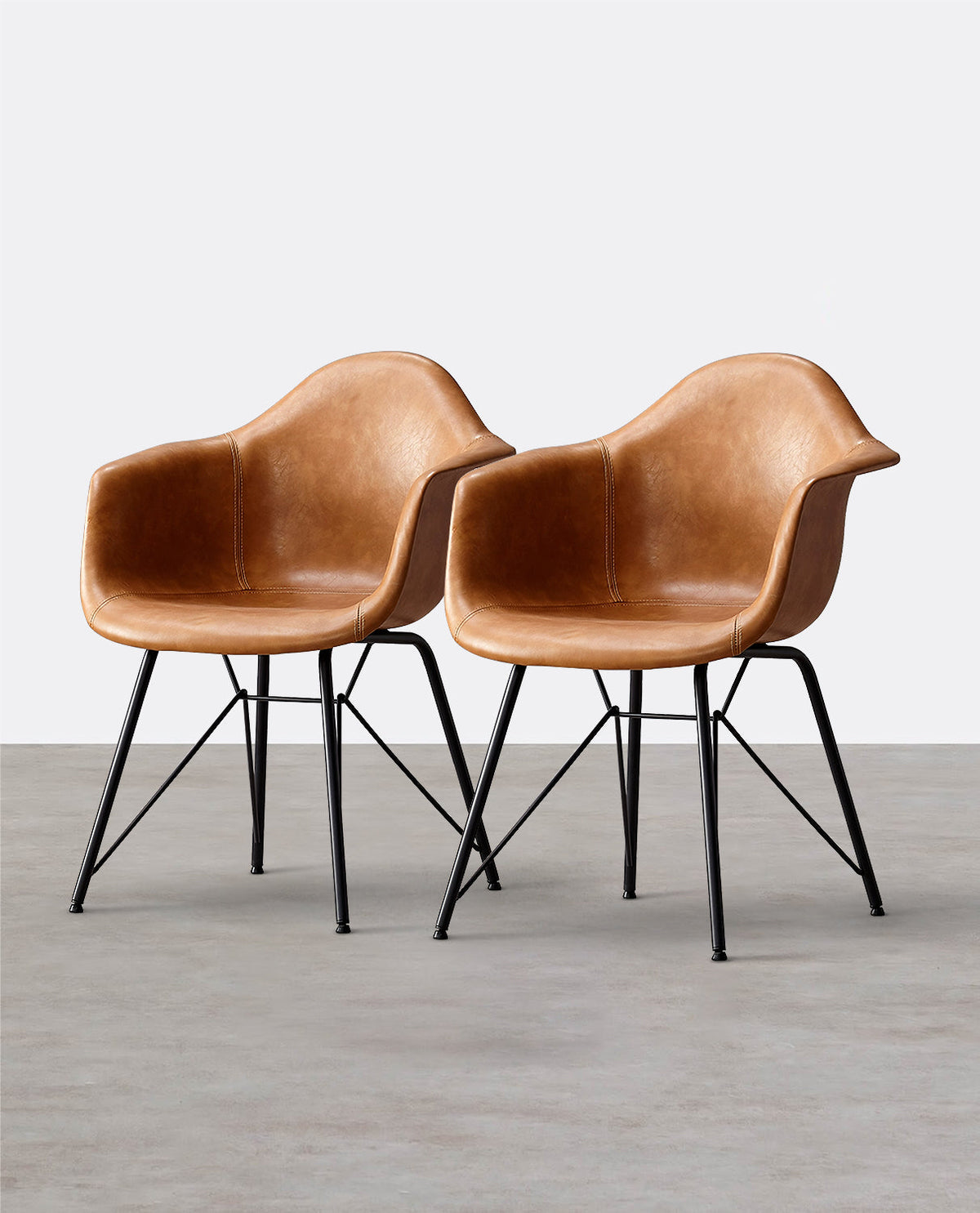 A Set of 2 Bobby Dining Chairs, Distressed Leather-Weilai Concept