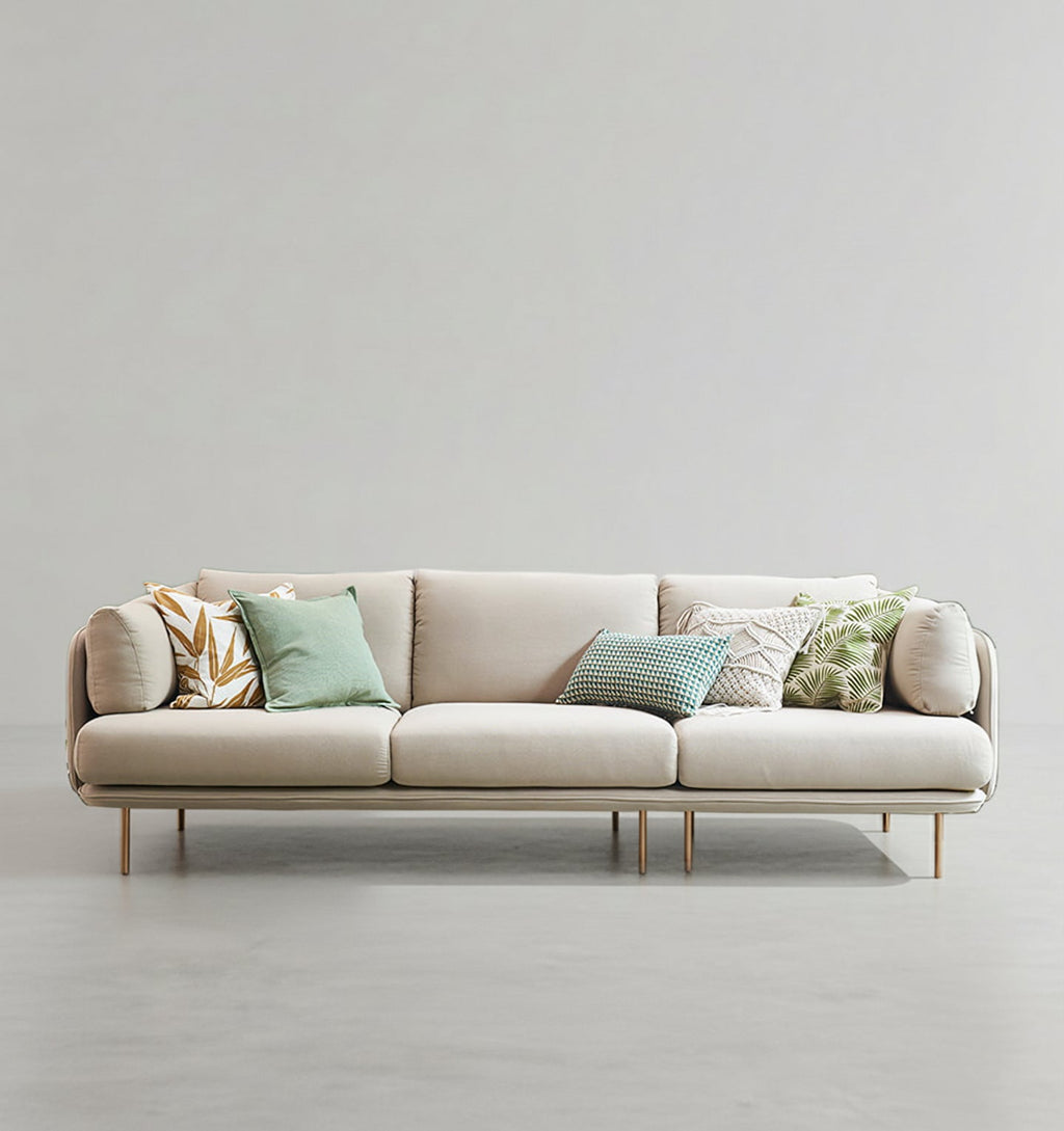 Detail view of Two Seater, Three Seater, Modular Sofa, Off-White Cotton Linen with corner recliner sofa
