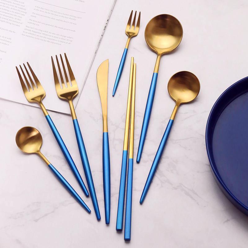 8 Piece Cutlery Set, Blue-Weilai Concept-Weilai Concept