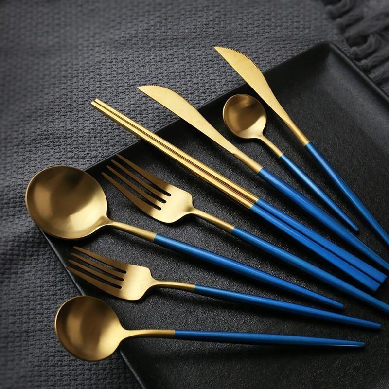 8 Piece Cutlery Set, Blue-Weilai Concept-Weilai Concept