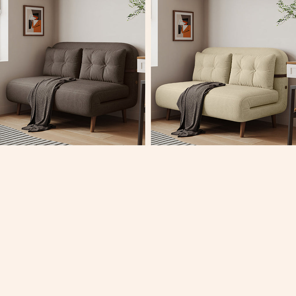 Evans Single Seater, Two Seater Sofa Bed, Linen with brown leather sofa bed