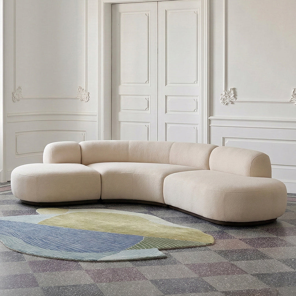 Eulalia Cream Curve Three Seater Sofa, Corner Sofa, Boucle - chesterfield corner sofa bed