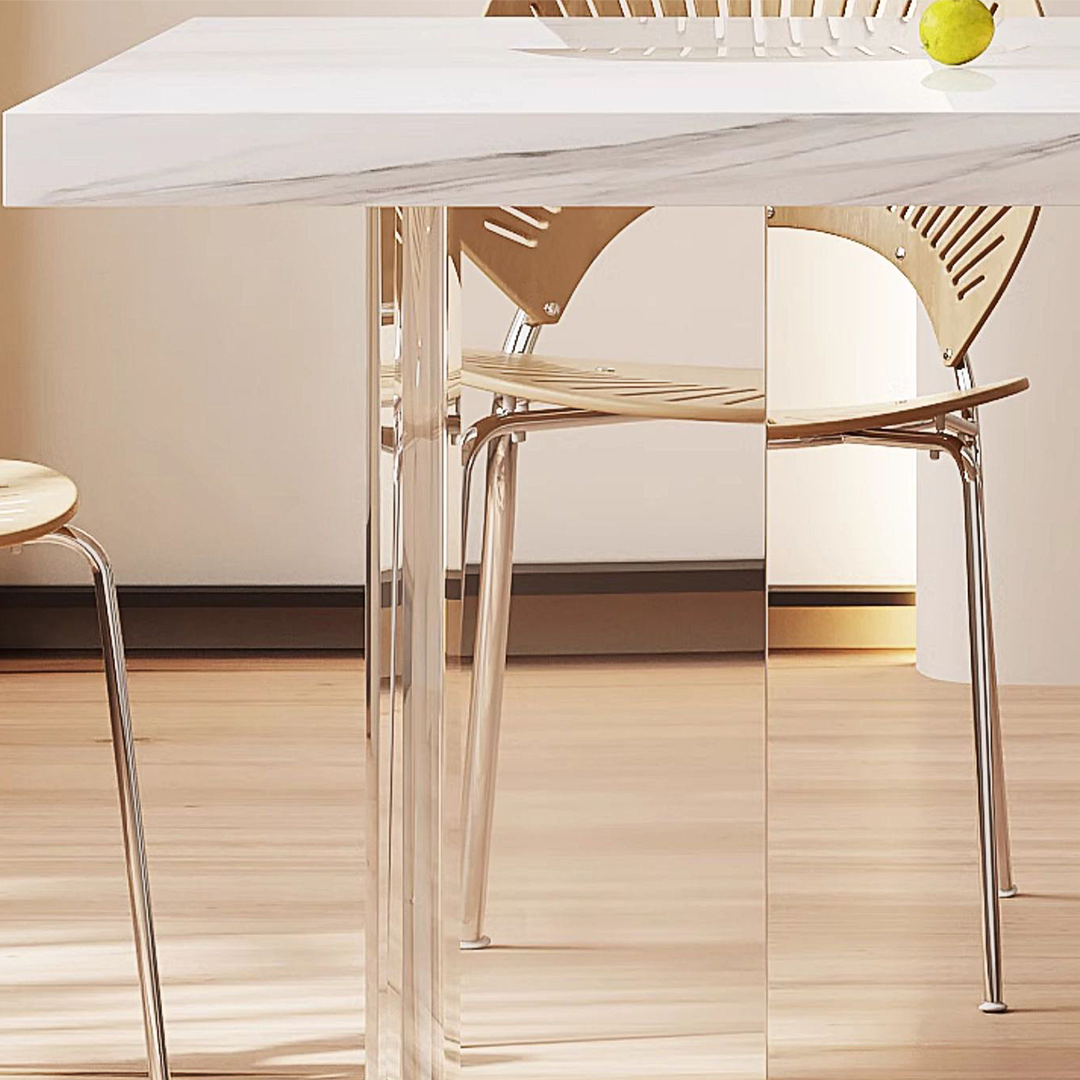 Madison Dining Table, White Sintered Stone & Acrylic with wood kitchen dining table