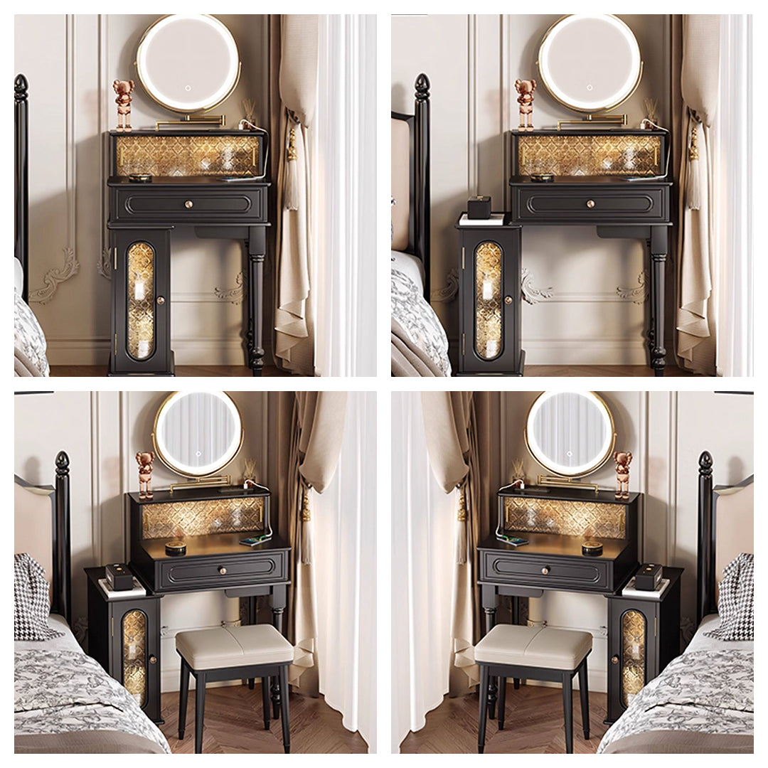 Scarlett Dressing Table With Side Cabinet & LED Mirror-Weilai Concept