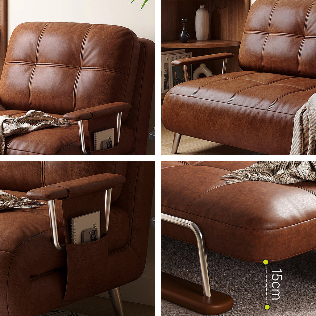Riley Single Sofa Bed, Two Seater Sofa Bed, Black Leather with green velvet sofa bed