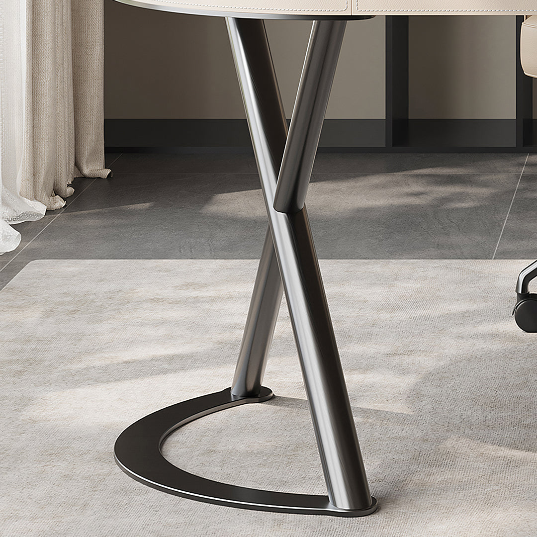 Chika Modern Office Desk For Home, Curved Office Desk, Wood with fold away office desk