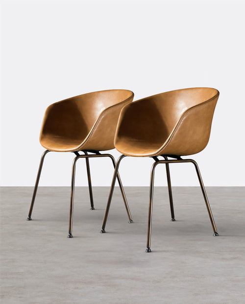 A Set of 2 Herron Dining Chairs, PU Leather-Weilai Concept